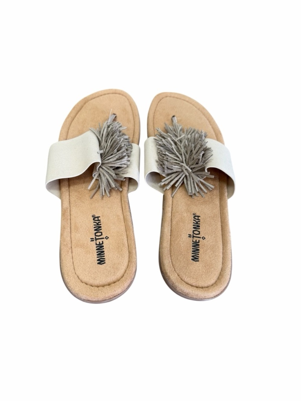 Minnetonka Tricia Women’s Thong Sandal Tan Fringe Pom Size 11 - Picture 7 of 9